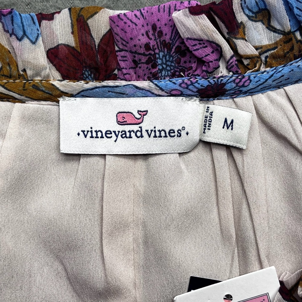 Vineyard Vines Women Blouse Floral Polyester M Ruffle Shoulder Boho Preppy - Picture 9 of 13